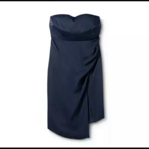 Women’s Cushnie strapless dress 14 NWT blue asymmetrical ruched side midi